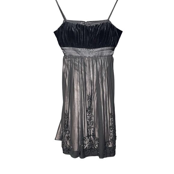 Y2K‎ Velvet Black Sequin Sheer Lace Ruffle Babydoll Party Dress Whimsigoth Fairy - Picture 1 of 10